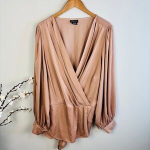 City Chic Satin Surplice Peplum Blouse Size 24